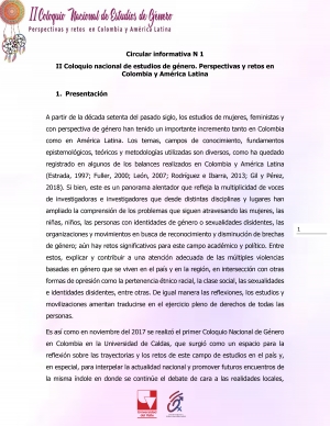 Circular informativa No. 1 del II Coloquio Nacional de Estudios de G&eacute;nero